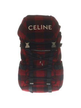 Celine Logo Embroidery Plaid Wool Backpack Red Black Saint Laurent Wool Tartan City Backpack Red Black 1824739  main image 4